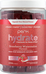 Front view of Perk Hydrate Strawberry Watermelon electrolyte stickpacks 20-pack