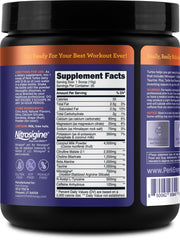Perk Turbo Pre-Workout nutrition label close-up highlighting gluten-free, peanut-free, and soy-free.