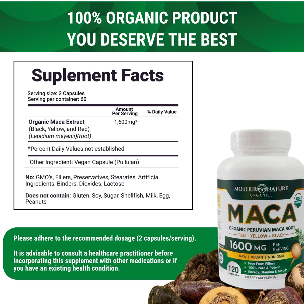 Peruvian maca root capsules 1600mg vegan composition
