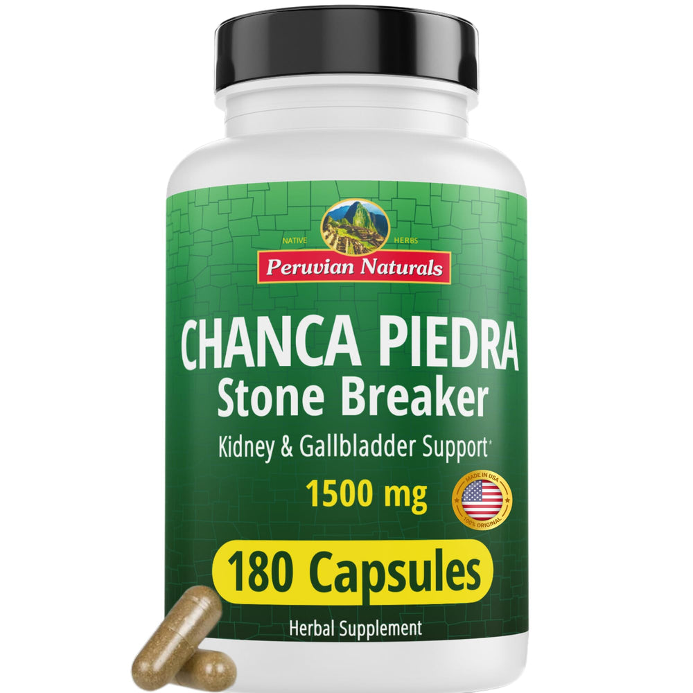 Bottle of Peruvian Naturals Chanca Piedra Stone Breaker 180 capsules
