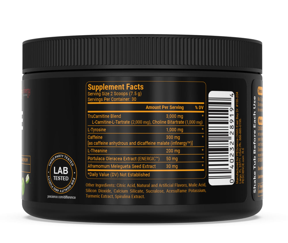 PEScience Alphamine being poured into a shaker for a pre-workout mix.