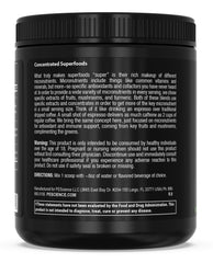 Nutritional information and ingredients chart for PEScience Greens Powder