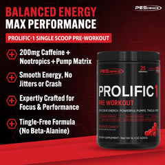 PEScience Prolific-1 scoop demonstrates easy one-scoop serving for focused energy