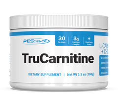 PEScience TruCarnitine bottle label showing 30 servings and 3000 mg