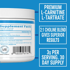 PEScience TruCarnitine ingredient label highlights L-Carnitine-L-Tartrate and Choline for potential muscle support.