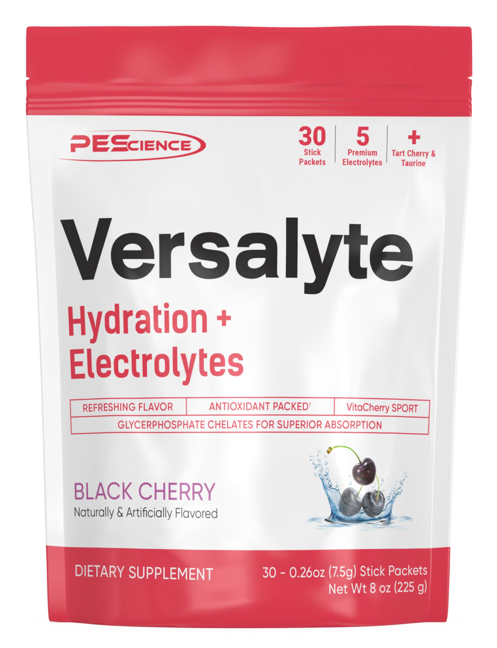PEScience Versalyte stick packs close-up showing easy mixing and zero sugar