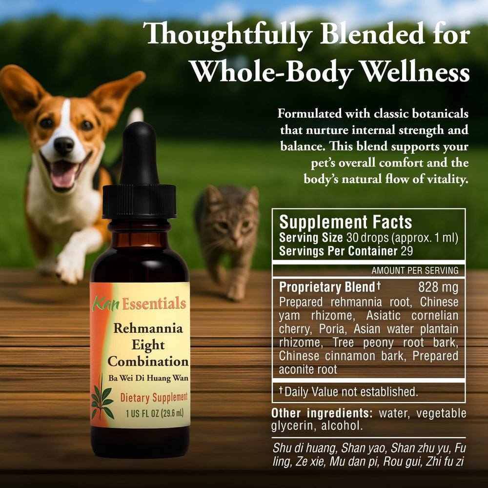 Liquid pet herbal supplement with dropper for easy dosing.
