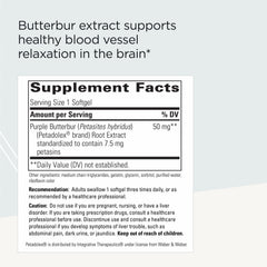 Close-up of Petadolex Butterbur brain support bottle label detail