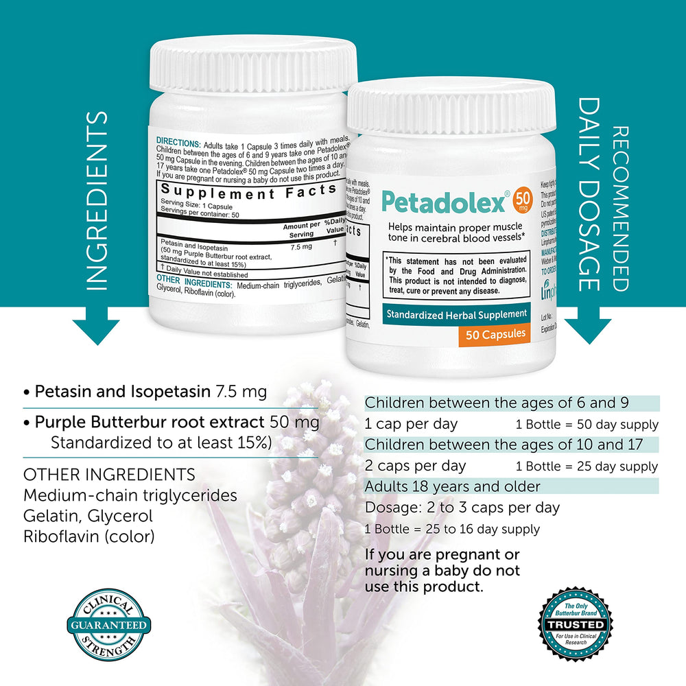 PA-free butterbur extract information badge on Petadolex