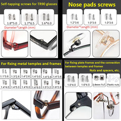 Nose pads, nuts, washers, and plastic caps included in the kit
