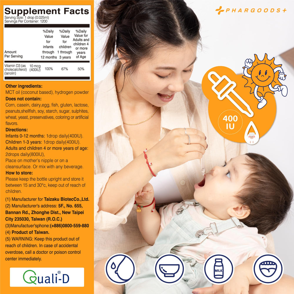 Safe for newborns and kids PHARGOODS+ Vitamin D3 Drops usage