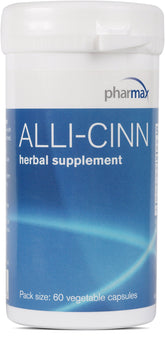 Pharmax Alli-Cinn bottle and capsules on white background