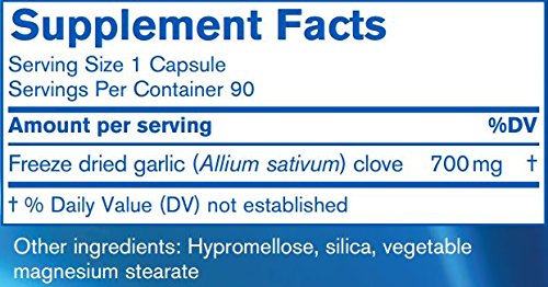 Nutrition facts label for Pharmax Garlic Freeze Dried