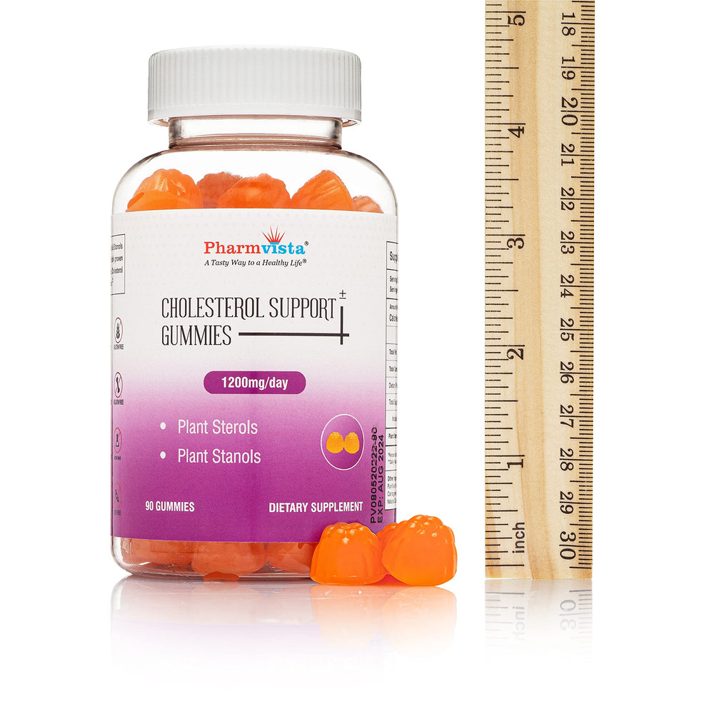 Nutrition panel showing 400 mg Plant Sterols and Stanols per gummy (1200 mg per serving)