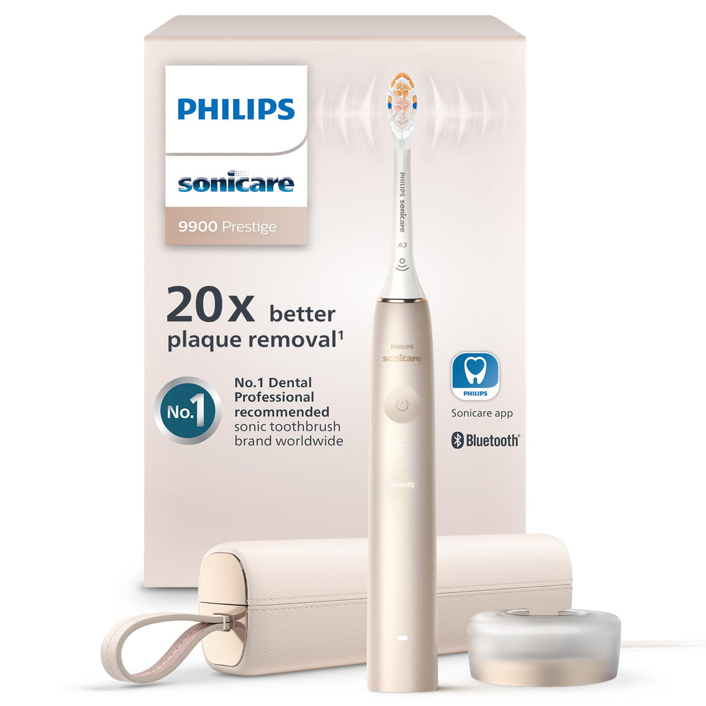 Front view of Philips Sonicare DiamondClean 9900 Prestige HX9990/11 in Champagne