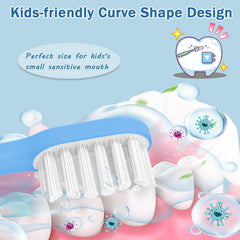 Close-up of soft rounded bristles on kids' toothbrush head