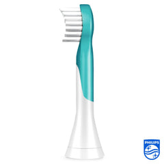 Close-up of Philips Sonicare For Kids brush heads HX6034/33 turquoise
