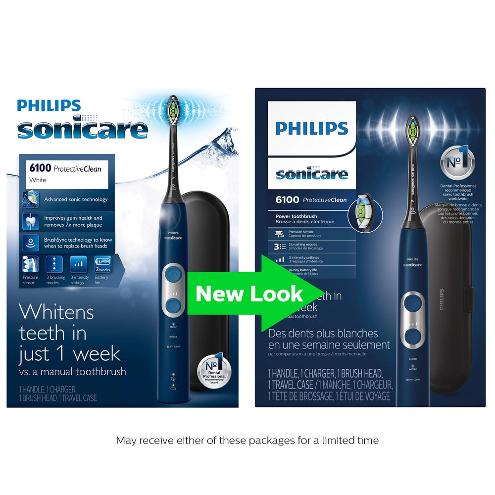 Close-up of the navy blue Philips Sonicare ProtectiveClean 6100 design