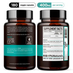 PhiNaturals label closeup with magnesium citrate ingredients and vegan capsules