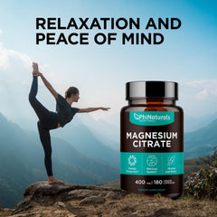 PhiNaturals magnesium citrate bottle illustrating nervous system and muscle support