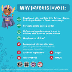 Unflavored powder dissolving in a drink for kids