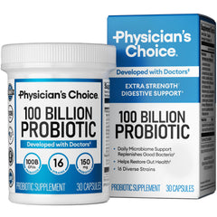 Physician's CHOICE 100 Billion Probiotic bottle with 16 strains and organic prebiotics