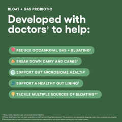 Infographic showing the 5-in-1 formula: prebiotics, probiotics, postbiotics, enzymes, herbs