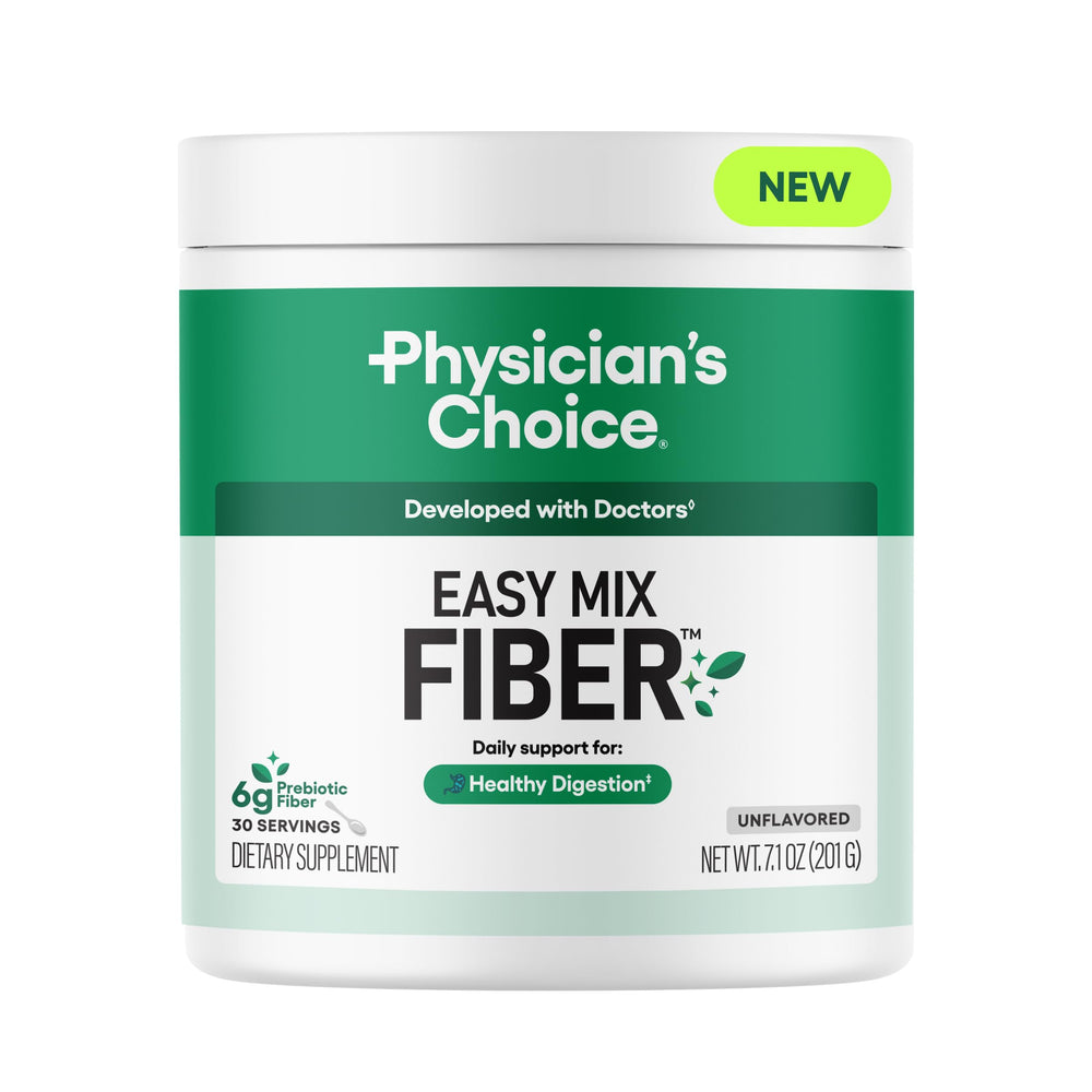 Canister of Physician’s Choice Easy Mix Fiber with scoop
