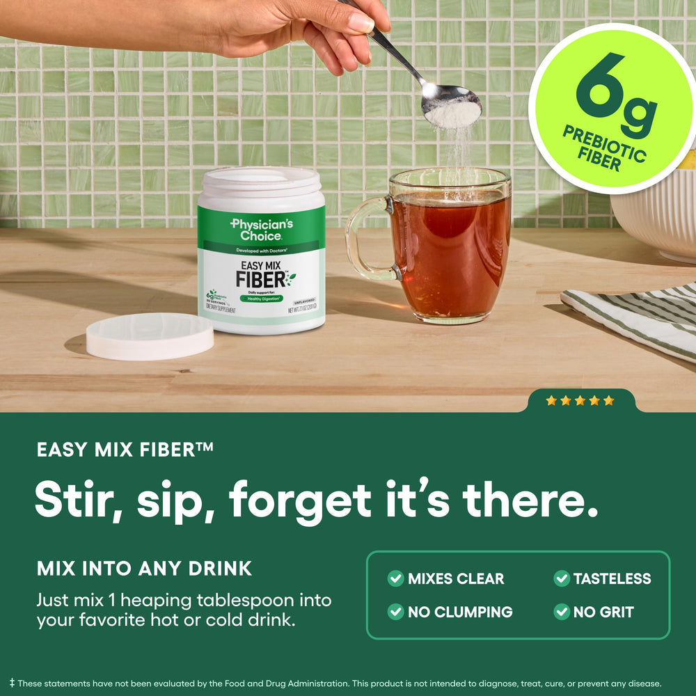 Unflavored sugar-free fiber powder mixing smoothly in liquid