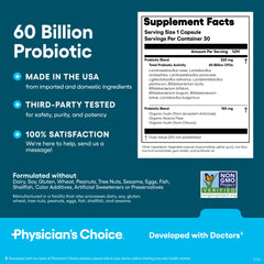 Packaging and label of Physician's Choice Probiotics 60B CFU