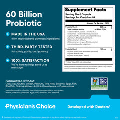 Graphic of Physician's CHOICE 10 strains and organic prebiotics.