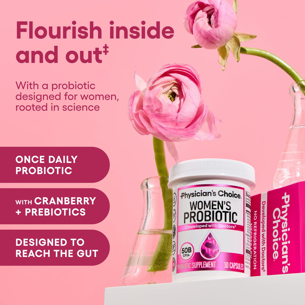 Physician's CHOICE capsules close-up show shelf-stable, acid-resistant design for daily use.