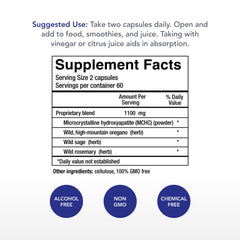 Label close-up of Physician's Strength Bone Complete bottle showing 120 Vegi Capsules
