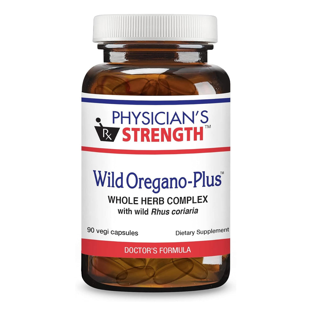 Front view of Physician's Strength Wild Oregano-Plus 90 capsules bottle