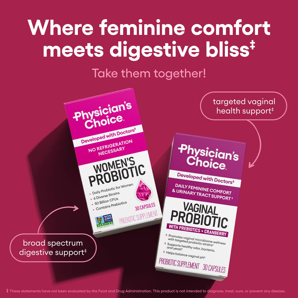 Bottle highlighting organic prebiotics, cranberry extract and D-Mannose ingredients