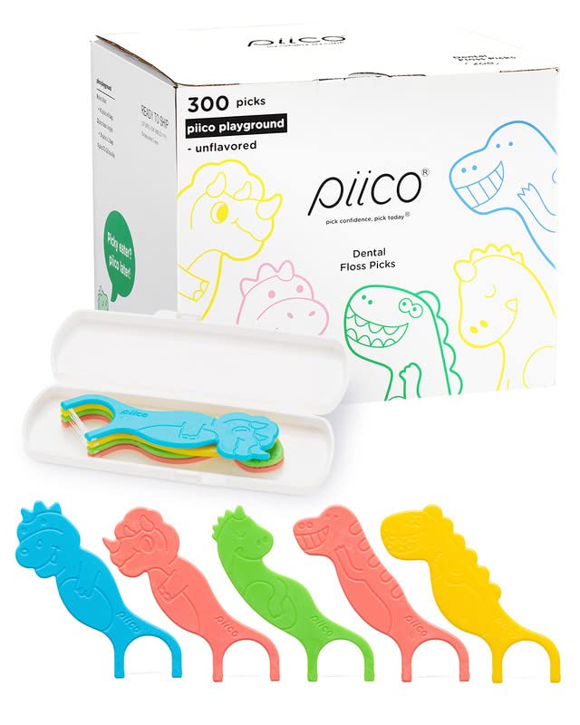 Piico kids floss picks with dinosaur design front view