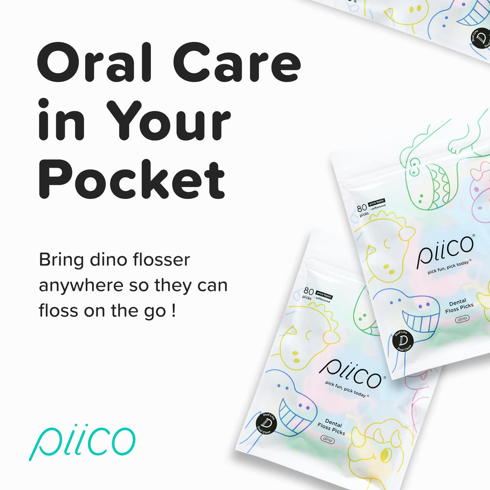 Assorted Piico Dino floss picks in bright colors for children