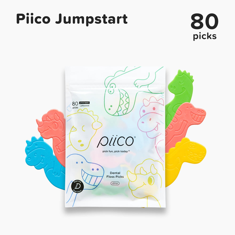 Display of 8 Piico Dino floss picks for kids