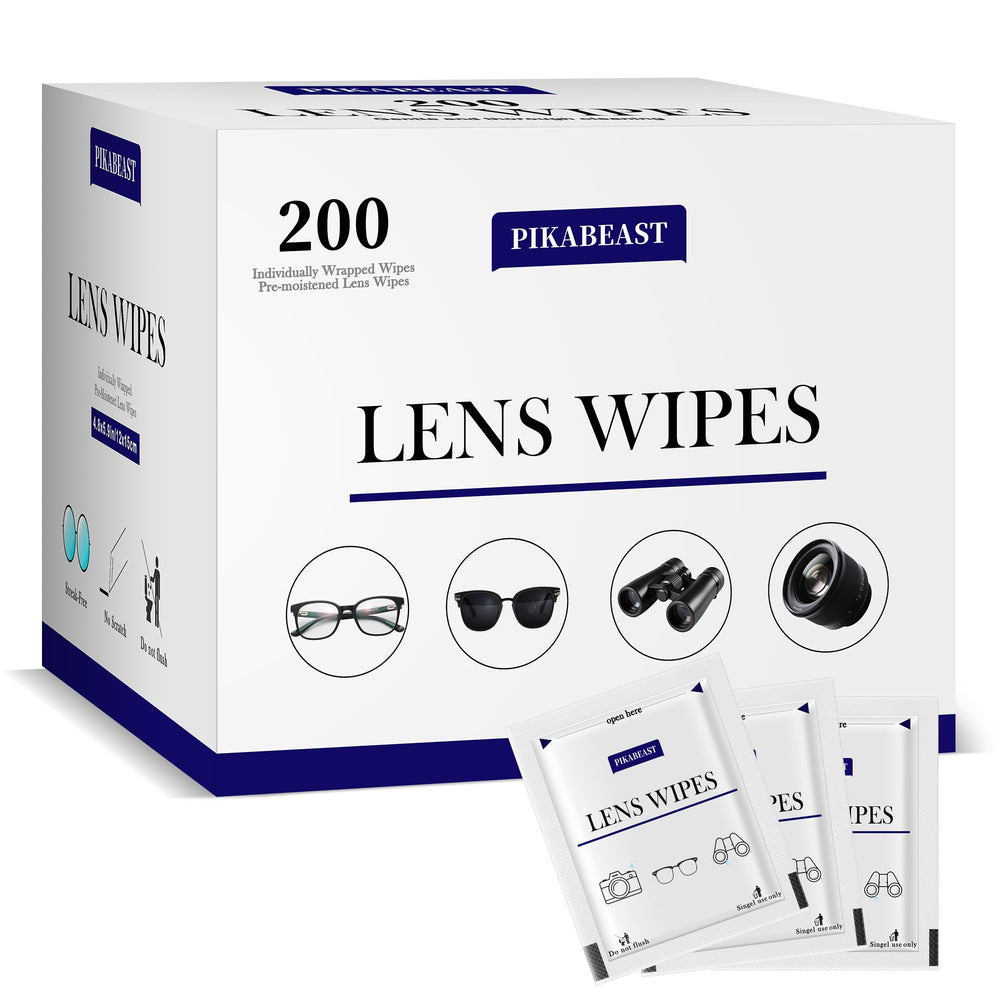 Pikabeast 200-count lens wipes pack for eyeglasses and devices