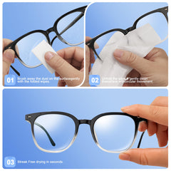 Individually wrapped large 4.9 x 5.1 inch lens wipes