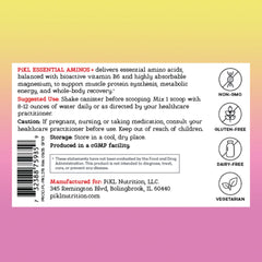 Scoop of PiKL Essential Aminos Berry Lemonade powder with glass