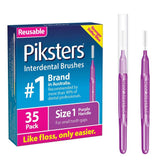 Piksters interdental brushes 35-pack, size 1, soft gum-friendly bristles.