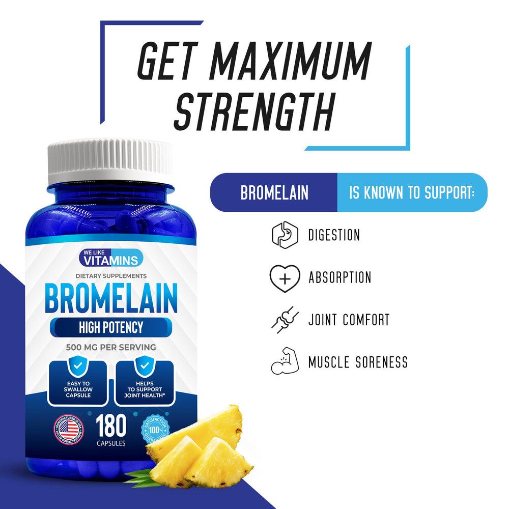 Infographic showing 1200 GDU per serving of Bromelain from pineapple