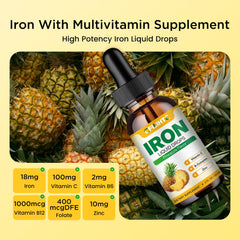 Dropper dispensing pineapple-flavored iron drops