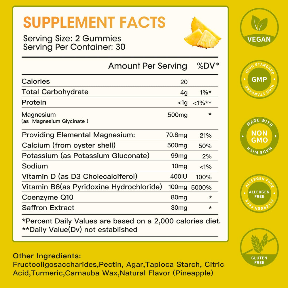 Pineapple magnesium glycinate gummy close-up - 500mg per gummy
