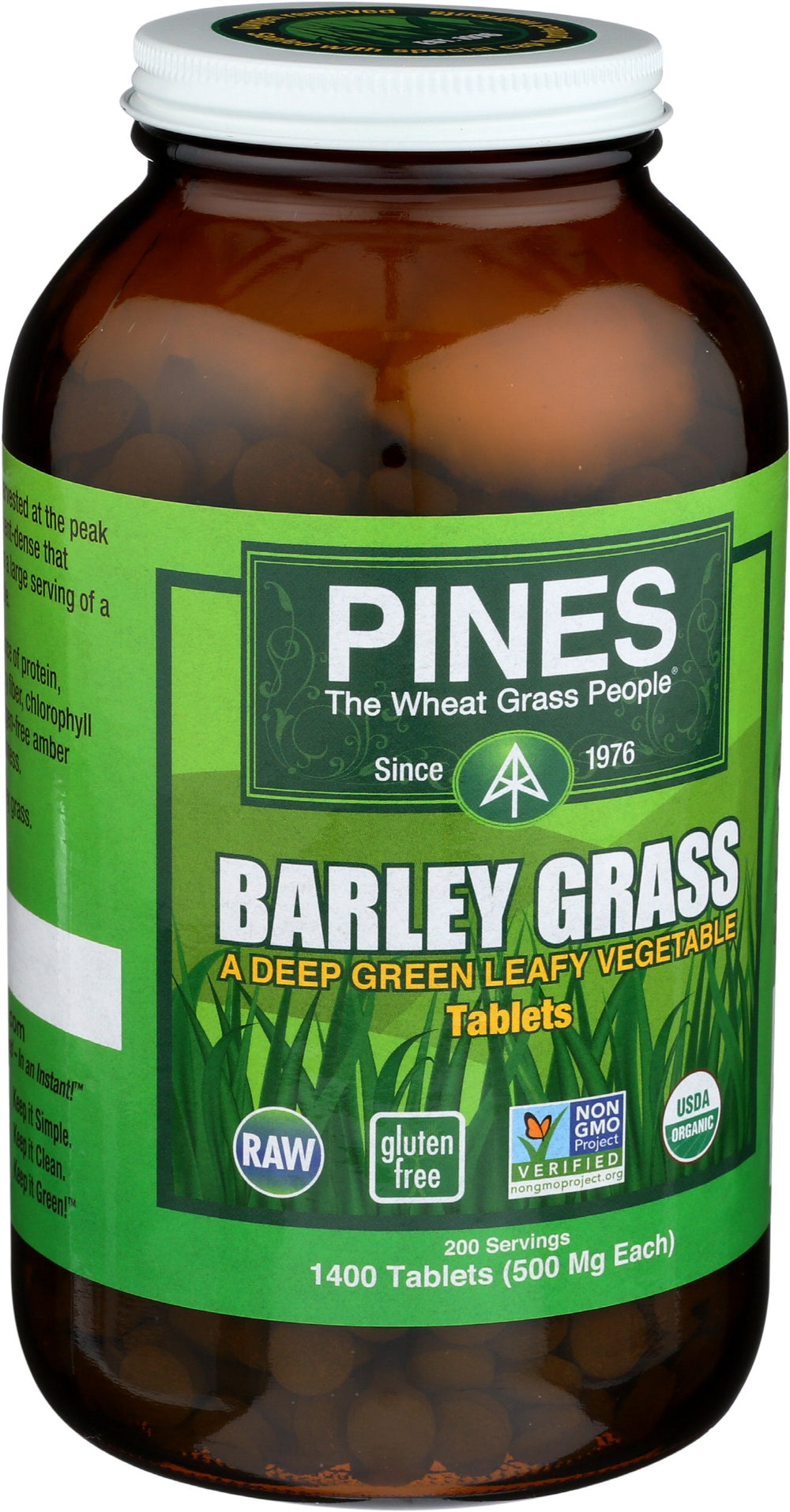 Bottle of Pines International Barley Grass 1,400 tablets
