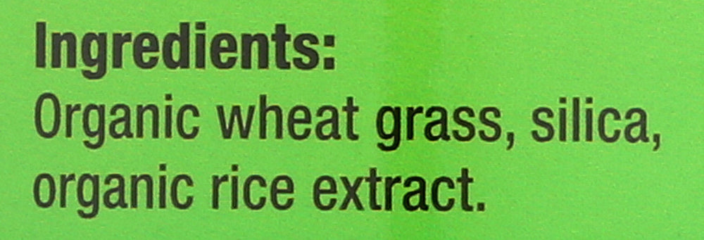 Nutrition facts label for Pines Organic Wheat Grass Tablets