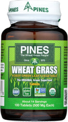 Pines Wheat Grass Tablets bottle front view showing convenient daily greens