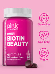 Nutrition label on PINK Biotin Gummies packaging