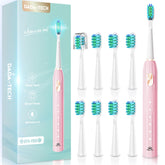 Pink electric toothbrush with Roman column handle